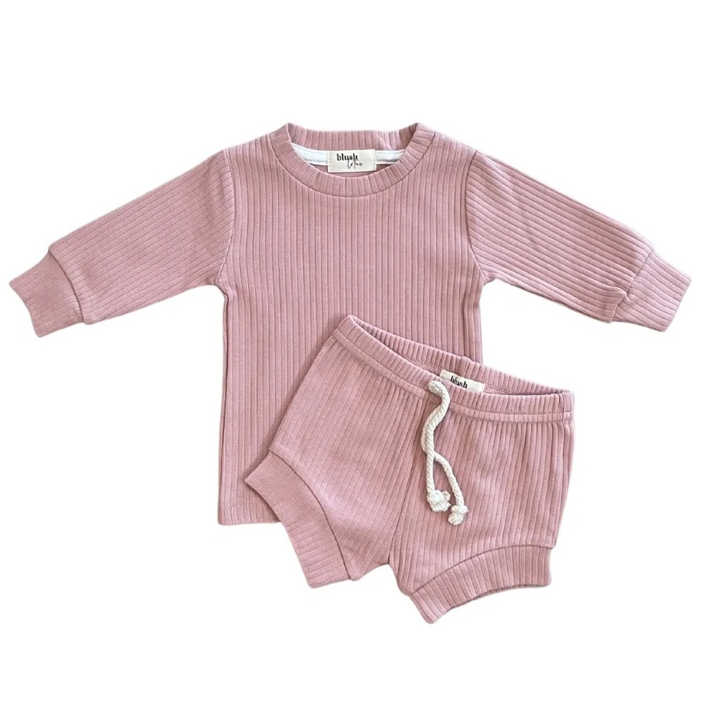DUSTY ROSE | Ribbed organic baby toddler short set